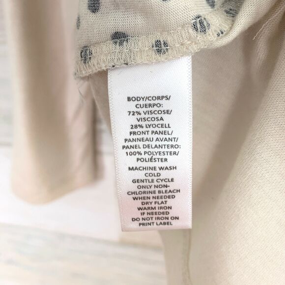 LOFT Crinkle Chiffon Striped Polka Dot Tee Beige Black 3/4 Sleeve Womens Size XS - Picture 7 of 7